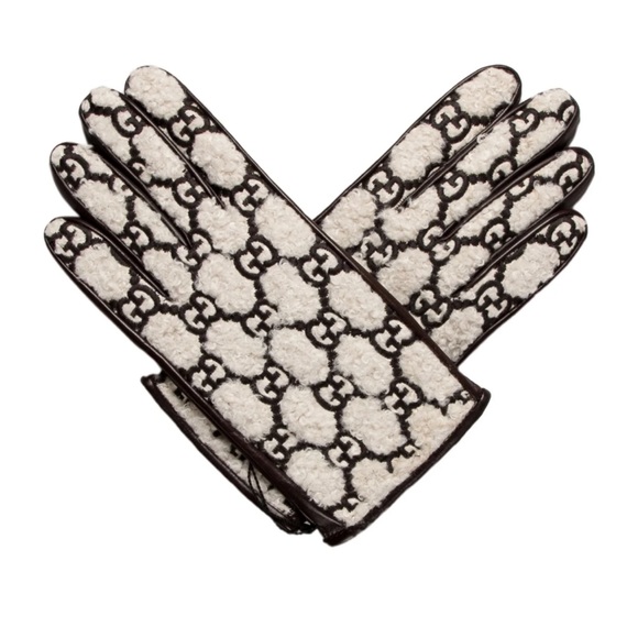 Gucci Brown Leather Embossed Monogram GG Gloves - Picture 4 of 5
